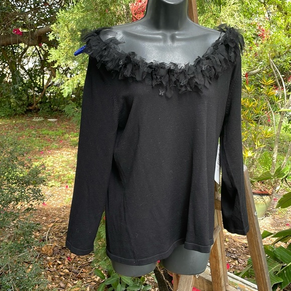 off the shoulder, mixed media silk blend sweater or top - Picture 2 of 7
